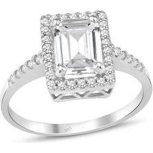 Harem Altın Baget Tektaş Yüzük Beyaz Gümüş GMS1939