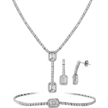 Bilezikci Baget Taşlı Beyaz Altın Takı Seti