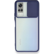 Kzy Vivo Y31 2021 Kapak Lensi Açılır Kapanır Kamera Korumalı Silikon Kılıf - Lacivert