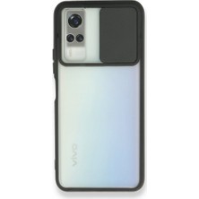Kzy Vivo Y31 2021 Kapak Lensi Açılır Kapanır Kamera Korumalı Silikon Kılıf - Siyah