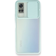 Kzy Vivo Y31 2021 Kapak Lensi Açılır Kapanır Kamera Korumalı Silikon Kılıf - Turkuaz