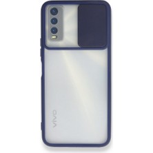 Kzy Vivo Y11S Kapak Lensi Açılır Kapanır Kamera Korumalı Silikon Kılıf - Lacivert
