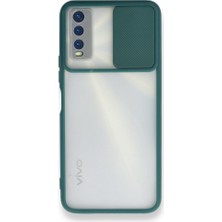 Kzy Vivo Y11S Kapak Lensi Açılır Kapanır Kamera Korumalı Silikon Kılıf - Yeşil