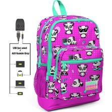 Coral High Kids Dört Gözlü Panda Desenli Usb + Aux Soketli İlkokul Çantası