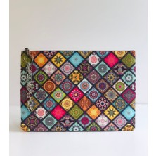 Çanta Tasarımcısı Etnik Mor Desen Clutch Çanta