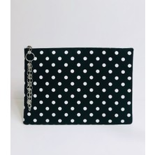 Çanta Tasarımcısı Siyah Beyaz Puantiyeli Clutch Çanta