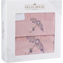 Gelin House Collection  Pamuklu Saten Bordürlü Victory Desen Nakışlı Bukle Havlu Set