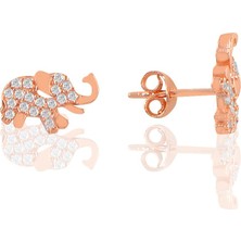 Söğütlü Silver Gümüş Rose Zirkon Taşlı Fil  Küpe