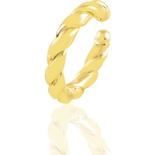 Söğütlü Silver Gümüş Altın Yaldızlı Sıkıştırmalı Burgu Kıkırdak Küpe