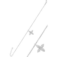 Söğütlü Silver Gümüş Rodyumlu Zirkon Taşlı Yonca Bileklik