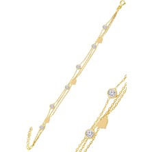 Söğütlü Silver Gümüş Altın Yaldızlı Zirkon Taşlı Kalp Figürlü Bileklik