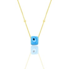 Söğütlü Silver Gümüş Altın Yaldızlı Top Top Zincirli Nazarlı Kolye