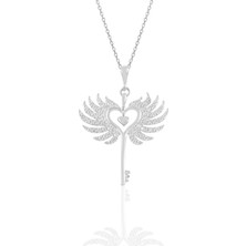 Söğütlü Silver Gümüş  Rodyumlu Zirkon Taşlı Kalbin Anahtarı Kolye