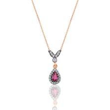 Söğütlü Silver Gümüş Rose Kök Yakut Taşlı Damla Kolye