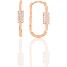 Söğütlü Silver Gümüş Rose Zirkon Taşlı  Tasarım Küpe