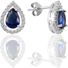 Söğütlü Silver Gümüş Rodyumlu Safir Taşlı Damla Modeli Küpe