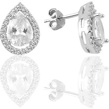 Söğütlü Silver Gümüş Rodyumlu Zirkon Taşlı Damla Modeli Küpe
