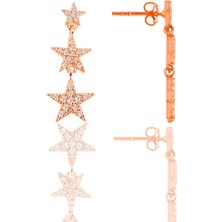 Söğütlü Silver Gümüş Rose Zirkon Taşlı  Kayan Yıldızlar Küpe