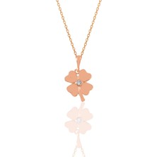 Söğütlü Silver Gümüş Rose Tek Taşlı Dört Yapraklı Yonca Kolye