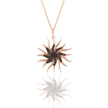 Söğütlü Silver Gümüş Rose Siyah  Taşlı Güneş Kolye