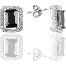 Söğütlü Silver Gümüş Baget Kesim Siyah Taşlı Küpe