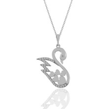 Söğütlü Silver Gümüş Rodyumlu Zirkon Taşlı Kalpli Kuğu Kolye
