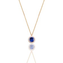 Söğütlü Silver Gümüş Rose Safir Taşlı Pırlanta Montürlü Tek Taş Kolye