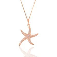 Söğütlü Silver Gümüş Rose Zirkon Taşlı Deniz Yıldızı Kolye