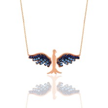 Söğütlü Silver Gümüş Rose Safir ve Akuamarin Taşlı Simurg Anka Kuşu Kolye