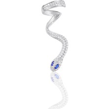 Söğütlü Silver Gümüş Rodyumlu Safir ve Zirkon Taşlı Kıkırdak Yılan Küpe
