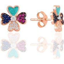 Söğütlü Silver Gümüş Mineli Mix Taşlı Yonca Küpe