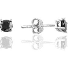 Söğütlü Silver Gümüş Rodyumlu 4 mm Siyah Tek Taş Küpe