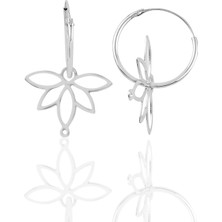 Söğütlü Silver Gümüş Rodyumlu  Sonsuz Yaşamın Simgesi Lotus Çiçeği 18 mm Halka Küpe