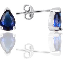 Söğütlü Silver Gümüş  Rodyumlu Safir Taşlı Damla Küpe