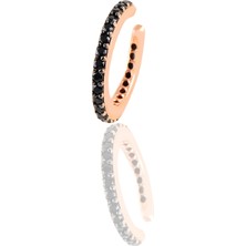 Söğütlü Silver Gümüş Rose Siyah Taşlı Tekli Kıkırdak Küpe