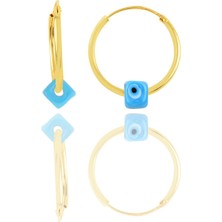 Söğütlü Silver Gümüş Altın Yaldızlı Nazarlı Turkuaz Halka Küpe