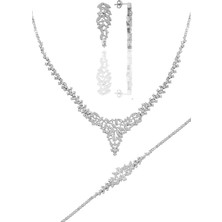 Söğütlü Silver Gümüş Rodyumlu Pırlanta Modeli  Prenses Gümüş Takım.