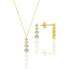 Söğütlü Silver Gümüş Altın Yaldızlı Zirkon Taşlı  Işıltılı Ikili Set