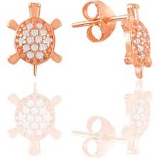 Söğütlü Silver Gümüş Rose Zirkon Taşlı Kaplumbağa Küpe