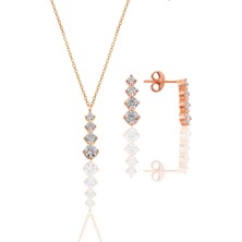 Söğütlü Silver Gümüş Rose Zirkon Taşlı  Işıltılı Ikili Set