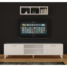 Dekormer Design Tv Ünitesi Dolaplı Beyaz 180 cm ve Kitaplık