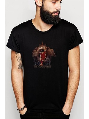 Qivi LED Zeppelın Icarus For Baskılı Siyah Erkek Örme Tshirt