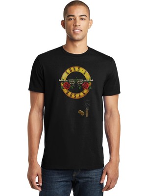 Qivi Guns N Roses Logo Metal Rock Baskılı Siyah Erkek Örme Tshirt