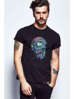 Qivi One Piece Zombie Baskılı Siyah Erkek Örme Tshirt