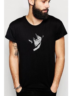 Qivi One Piece Thumb Monkey D Luffy Baskılı Siyah Erkek Örme Tshirt