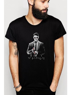 Qivi Dare Baskılı Siyah Erkek Örme Tshirt