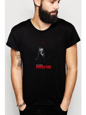 Qivi Predator Fear Is Reborn Baskılı Siyah Erkek Örme Tshirt