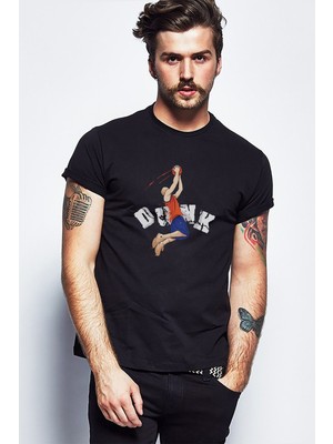 Qivi Basketball Slam Dunk Basketball Slam Dunk Baskılı Siyah Erkek Örme Tshirt