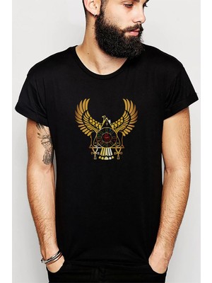Qivi Eye Empire Egyptian Wallpaper Baskılı Siyah Erkek Örme Tshirt