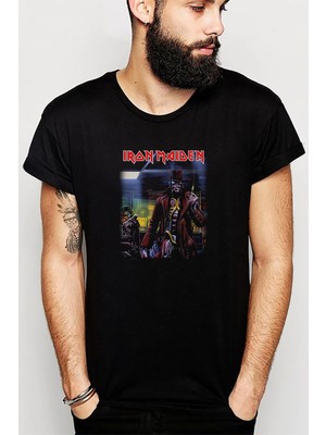 Qivi Maıden Eddıe Somewhere In Baskılı Siyah Erkek Örme Tshirt